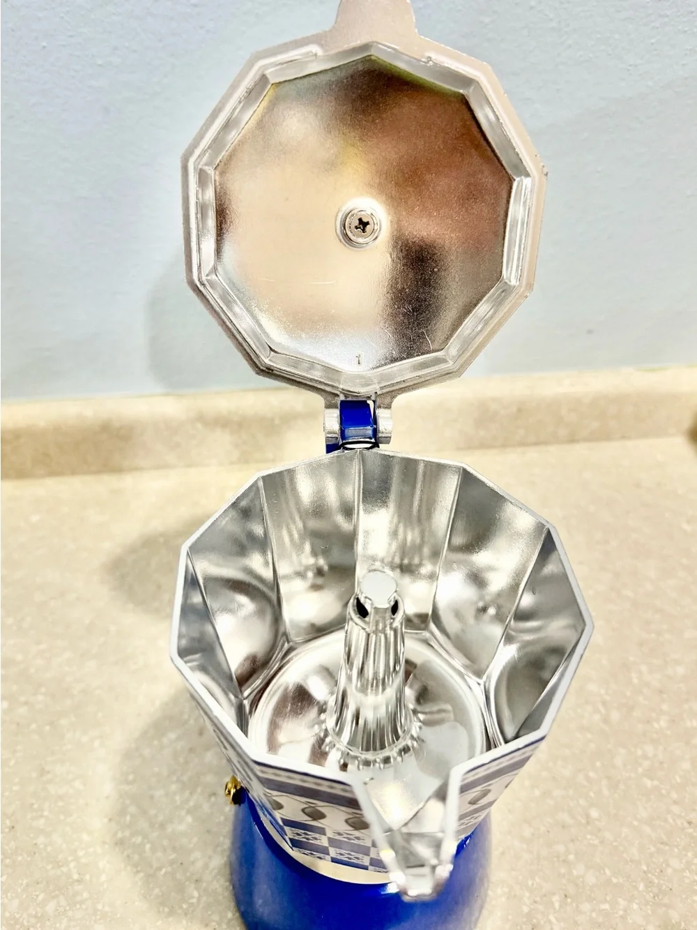 Brandani Blue Floral 6-Cup Italian Aluminum  Coffee Maker